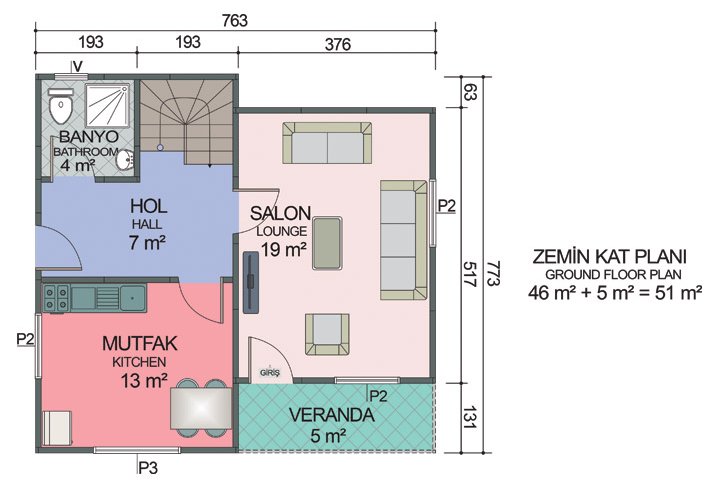 3+1 Çift Katlı Prefabrik Ev 105 m2