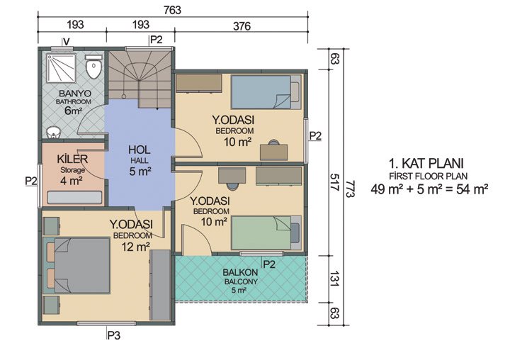 3+1 Çift Katlı Prefabrik Ev 105 m2