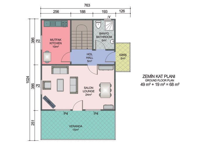 3+1 Çift Katlı Prefabrik Ev 122 m2