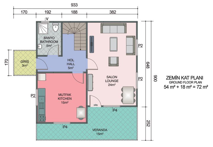 3+1 Çift Katlı Prefabrik Ev 131 m2