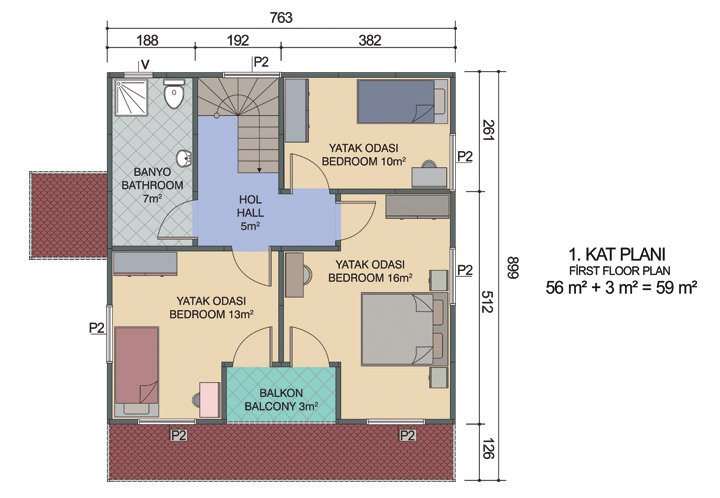 3+1 Çift Katlı Prefabrik Ev 131 m2