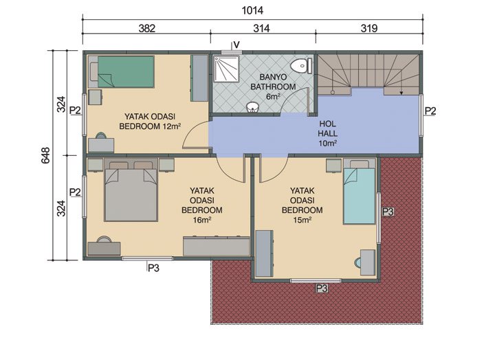 4+1 Çift Katlı Prefabrik Ev 142 m2