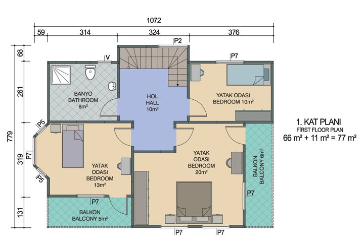 3+1 Çift Katlı Prefabrik Ev 155 m2