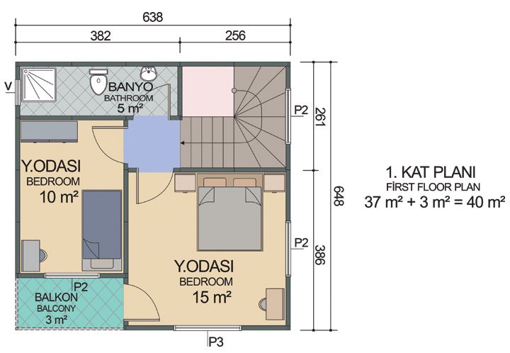 2+1 Çift Katlı Prefabrik Ev 82 m2