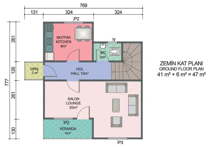 2+1 Çift Katlı Prefabrik Ev 92 m2