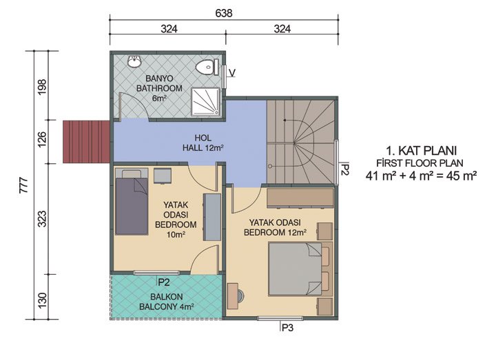 2+1 Çift Katlı Prefabrik Ev 92 m2