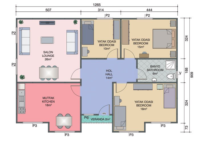 3+1 Tek Katlı Prefabrik Ev 112 m2