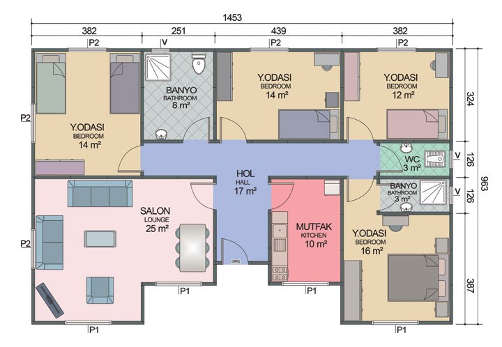 4+1 Tek Katlı Prefabrik Ev 129 m2