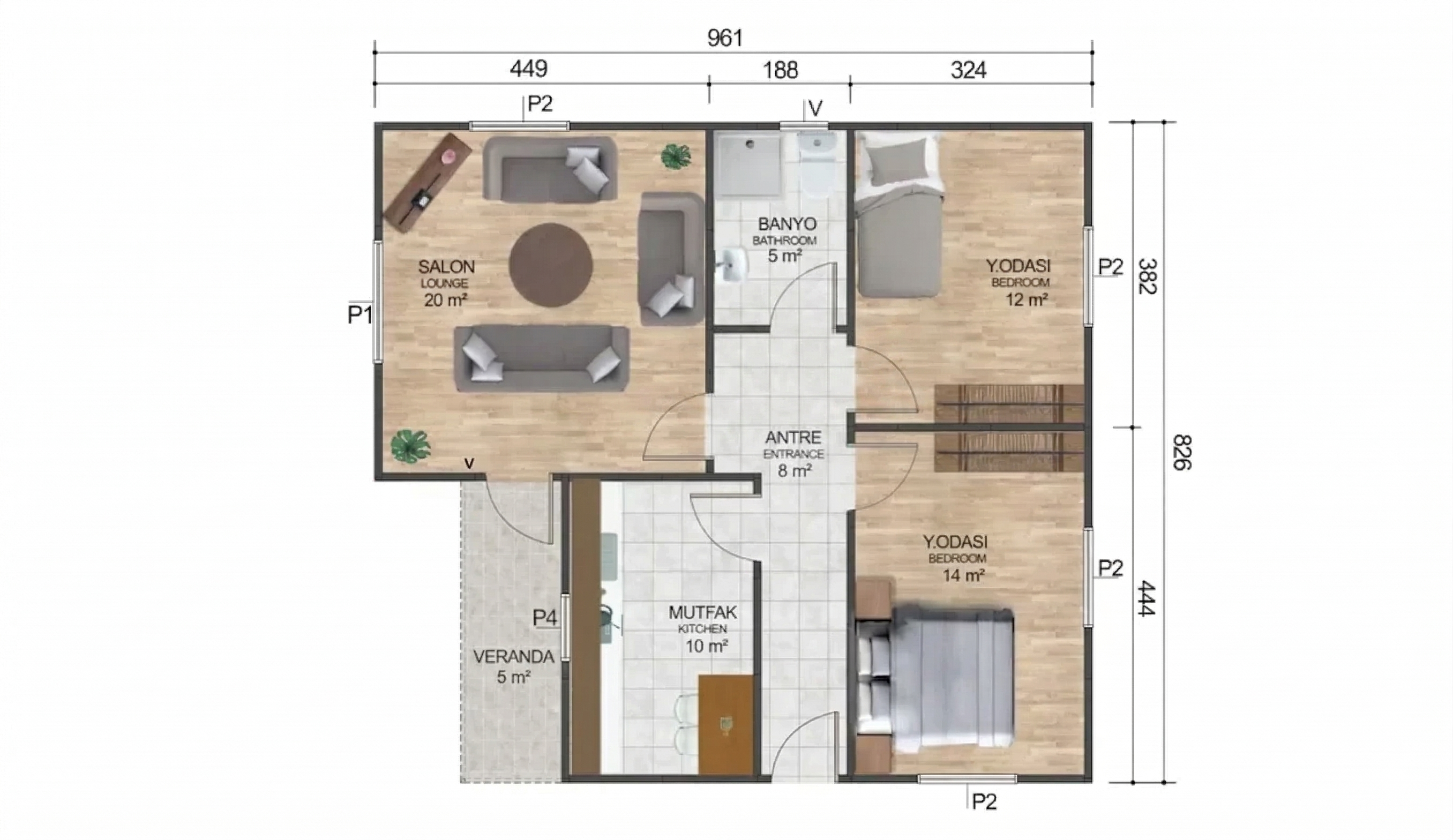 2+1 Tek Katlı Prefabrik Ev 77 m2-2