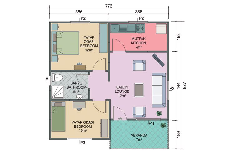 2+1 Tek Katlı Prefabrik Ev 62 m2