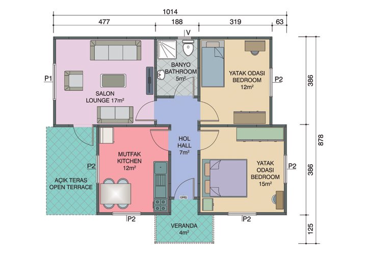 2+1 Tek Katlı Prefabrik Ev 72 m2