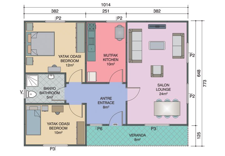 2+1 Tek Katlı Prefabrik Ev 78 m2