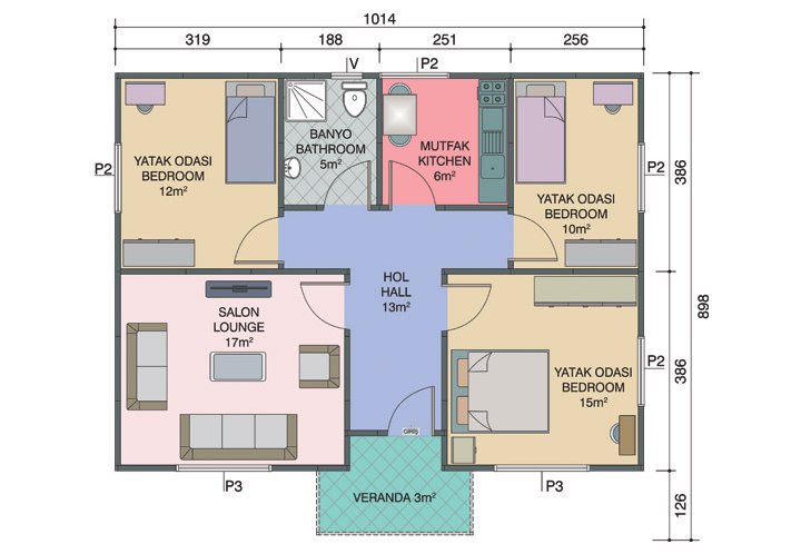 2+1 Tek Katlı Prefabrik Ev 81 m2