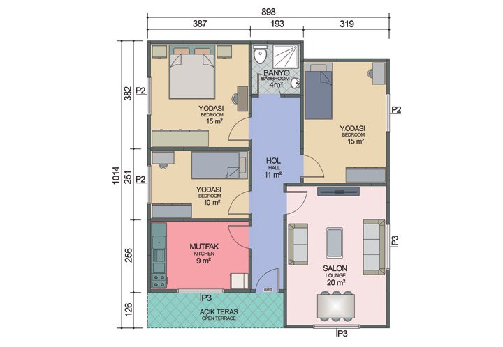 3+1 Tek Katlı Prefabrik Ev 86 m2